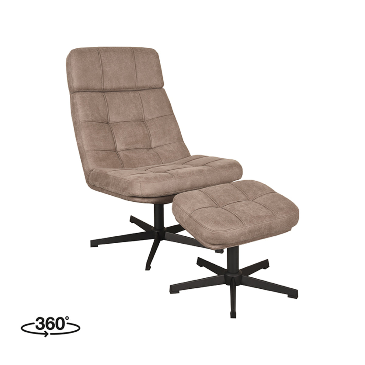 LABEL51 Fauteuil Alvar – Bouclé Stof Incl. Hocker – Stijlvol & Comfortabel